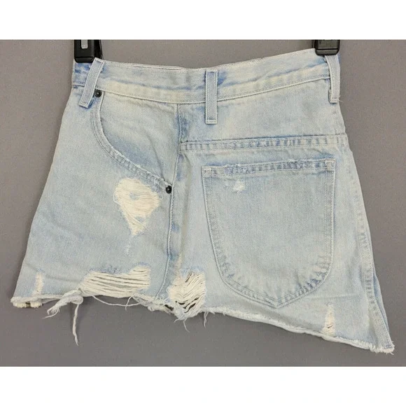 Carmar Distress Mini Jean Skirt Womens 23 Blue Denim Pockets Full Zip Grunge - Picture 11 of 13